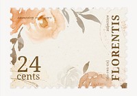 Aesthetic floral postage stamp, aesthetic watercolor botanical collage element psd