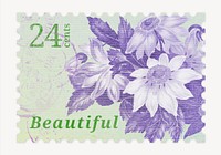 Aesthetic floral postage stamp, cobweb flower collage element psd