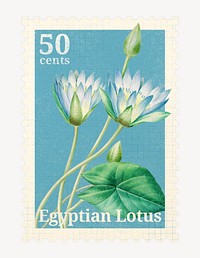 Egyptian lotus postage stamp, flower collage element, Pierre Joseph Redout&eacute;'s famous artwork psd, remixed by rawpixel