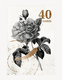 Aesthetic rose postage stamp, Valentine's flower collage element psd