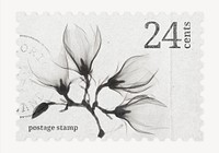 Aesthetic magnolia postage stamp, grayscale flower illustration