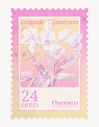 Aesthetic holographic postage stamp, crinum giganteum flower collage element psd