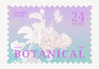 Aesthetic holographic postage stamp, cabbage rose flower collage element psd