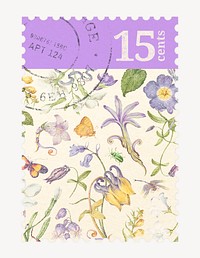 Aesthetic flower postage stamp, spring collage element psd