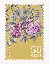 Aesthetic wisteria flower postage stamp illustration