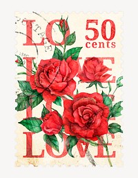 Aesthetic rose postage stamp, Valentine's flower collage element psd