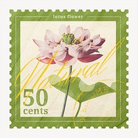 Vintage lotus postage stamp, flower illustration