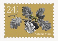 Aesthetic oak leaf postage stamp, ephemera botanical collage element psd