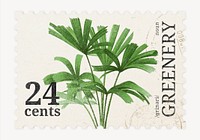 Aesthetic palm tree postage stamp, ephemera botanical collage element psd