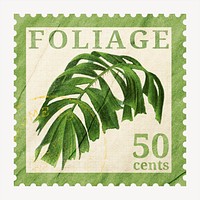 Aesthetic palm leaf postage stamp, ephemera botanical collage element psd