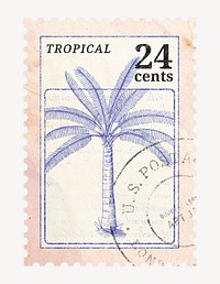 Aesthetic palm tree postage stamp, ephemera botanical collage element psd