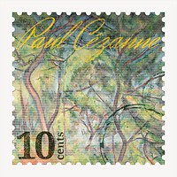 Paul Cézanne's forest postage stamp, aesthetic collage element psd, remixed by rawpixel