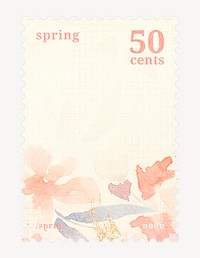 Watercolor autumn plant postage stamp, aesthetic ephemera collage element psd