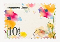 Aesthetic floral postage stamp, aesthetic watercolor botanical collage element psd