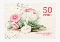 Aesthetic mushroom postage stamp, ephemera collage element psd, remixed by rawpixel