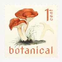 Aesthetic mushroom postage stamp, ephemera collage element psd, remixed by rawpixel