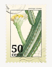 Aesthetic cactus postage stamp, botanical, collage element psd, remixed by rawpixel