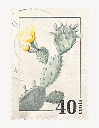 Aesthetic cactus postage stamp, botanical, collage element psd, remixed by rawpixel