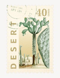 Aesthetic cactus postage stamp, botanical, collage element psd, remixed by rawpixel