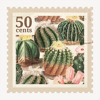 Aesthetic cactus postage stamp, ephemera botanical, collage element psd, remixed by rawpixel