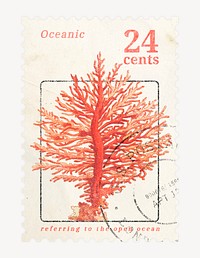 Aesthetic coral postage stamp, ephemera collage element psd, remixed by rawpixel