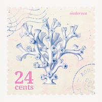 Ephemera coral postage stamp, aesthetic illustration, remixed by rawpixel