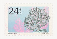 Aesthetic coral postage stamp, ephemera collage element psd, remixed by rawpixel