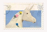 Unicorn postage stamp, collage element psd