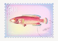 Pink fish postage stamp, animal collage element psd