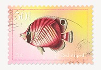 Fish postage stamp, animal collage element psd