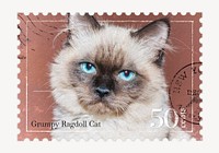 Cat postage stamp, animal collage element psd