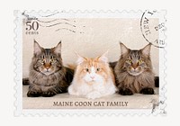 Cats postage stamp, animal collage element psd