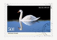 Swan postage stamp, animal collage element psd