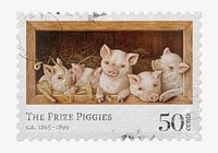 Piggies postage stamp, ephemera collage element psd