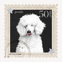 Poodle postage stamp, animal collage element psd