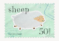 Sheep postage stamp, animal collage element psd