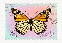 Butterfly postage stamp, animal collage element psd