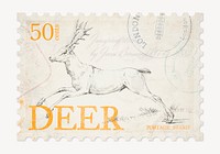 Deer postage stamp, ephemera collage element psd