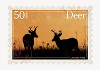 Deer postage stamp, animal collage element psd