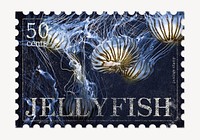 Jellyfish postage stamp, animal collage element psd