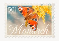 Butterfly postage stamp, animal collage element psd