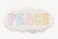 Peace word sticker, ripped paper typography psd