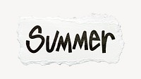 Summer word sticker, ripped paper typography psd