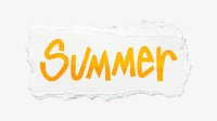 Summer word sticker, ripped paper typography psd