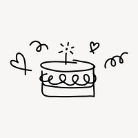 Birthday cake sticker, cute doodle in black vector
