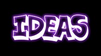 Ideas neon word sticker, handwritten typography vector