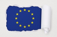 Flag of Europe, ripped paper design on off white background