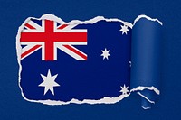 Flag of Australia, torn paper design on blue background