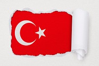 Flag of Turkey, ripped paper design on off white background