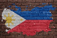 Philippines's flag, brown brick wall texture design